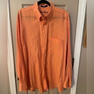 Alan Flusser 100% linen coral shrimp  long sleeve men’s button down shirt. XL